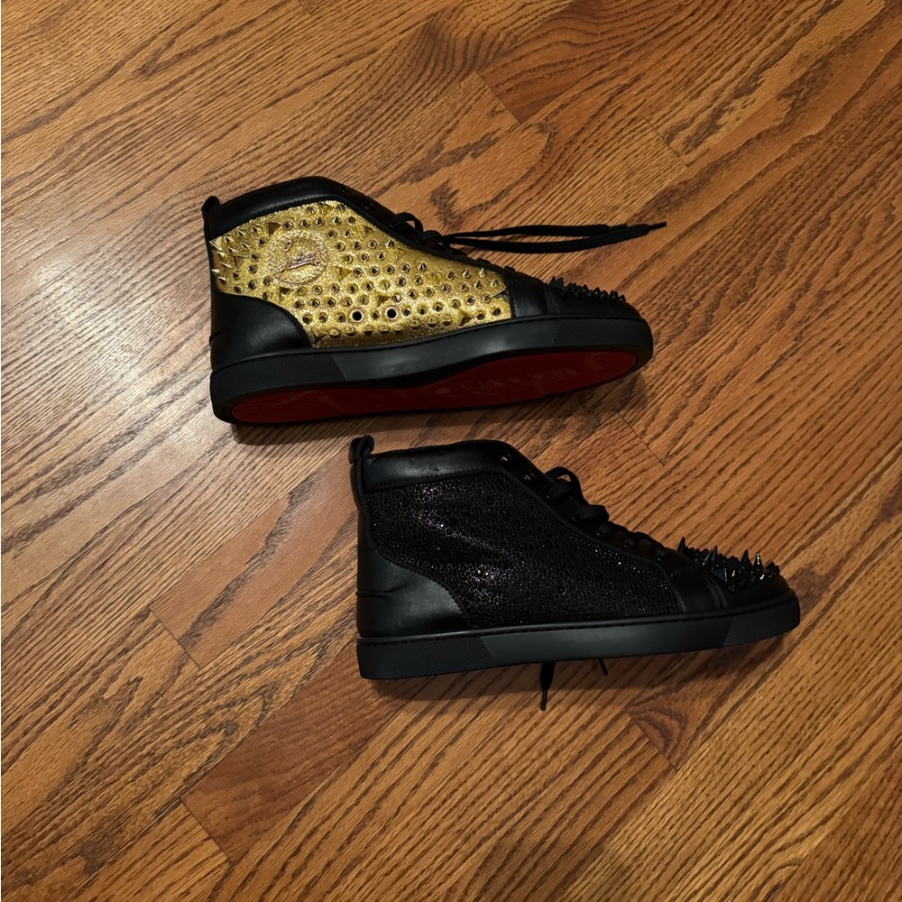 Christian Louboutin high-top sneakers black leather and gold studs